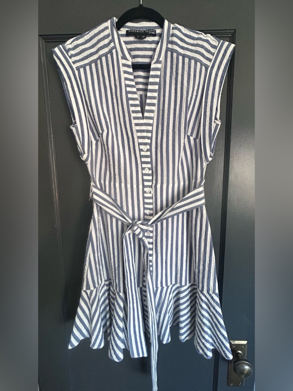 Veronica Beard Blue and White Striped Sleeveless Shirt Dress Size S - Picture 6 of 6